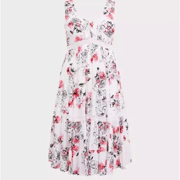 Torrid White & Pink Floral Tiered Midi Dress Size 12 NWOT - Picture 4 of 14